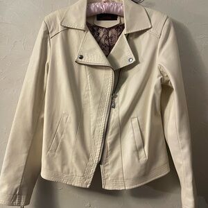 Winter white or Cream colored soft faux leather jacket.
